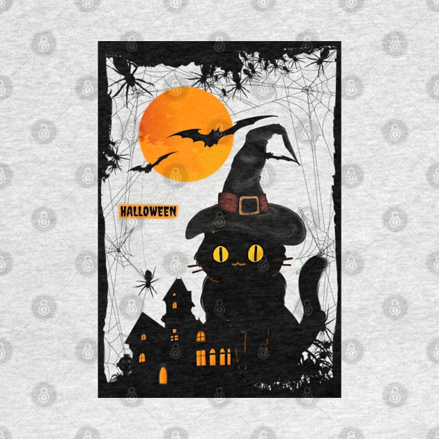 Cute Halloween Black Cat by DMS DESIGN